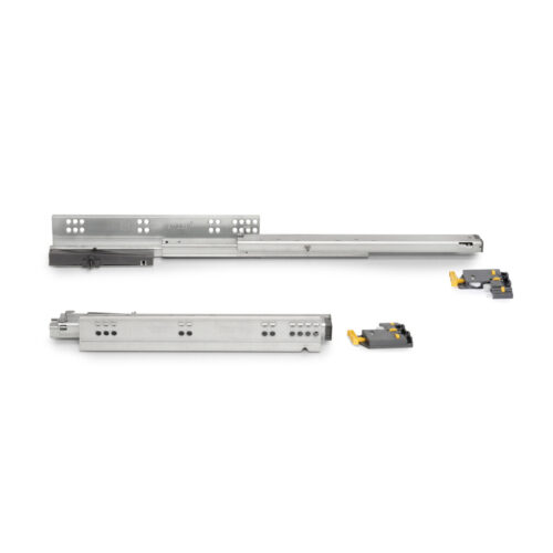 Set di guide per cassetti a scomparsa Silver, estrazione totale, push e aggancio, profondità 290mm, Acciaio, Zincato bianco