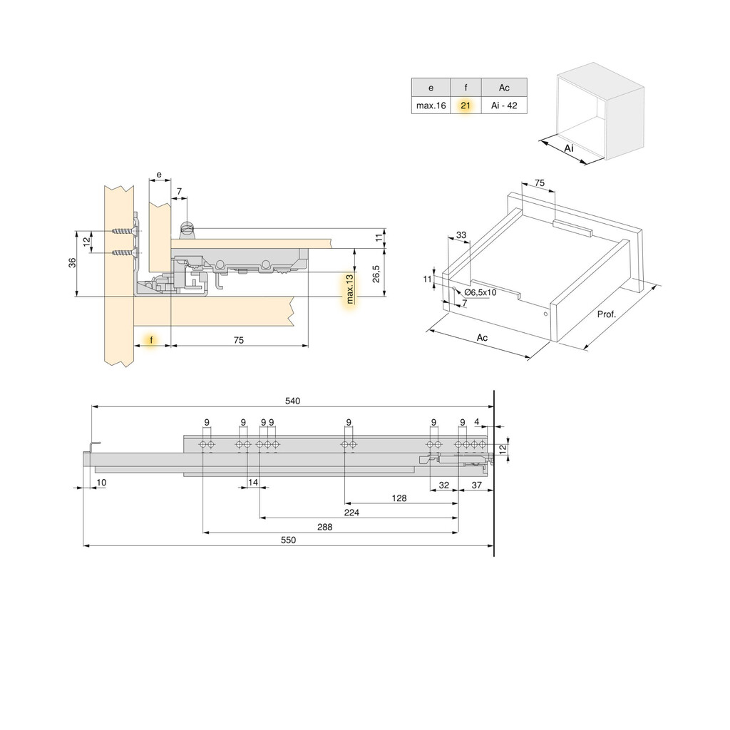 Guide per cassetti ad estrazione totale, chiusura soft, in acciaio, zincato bianco da 540mm 3 Guide per cassetti ad estrazione totale, chiusura soft, in acciaio, zincato bianco da 540mm - immagine 3
