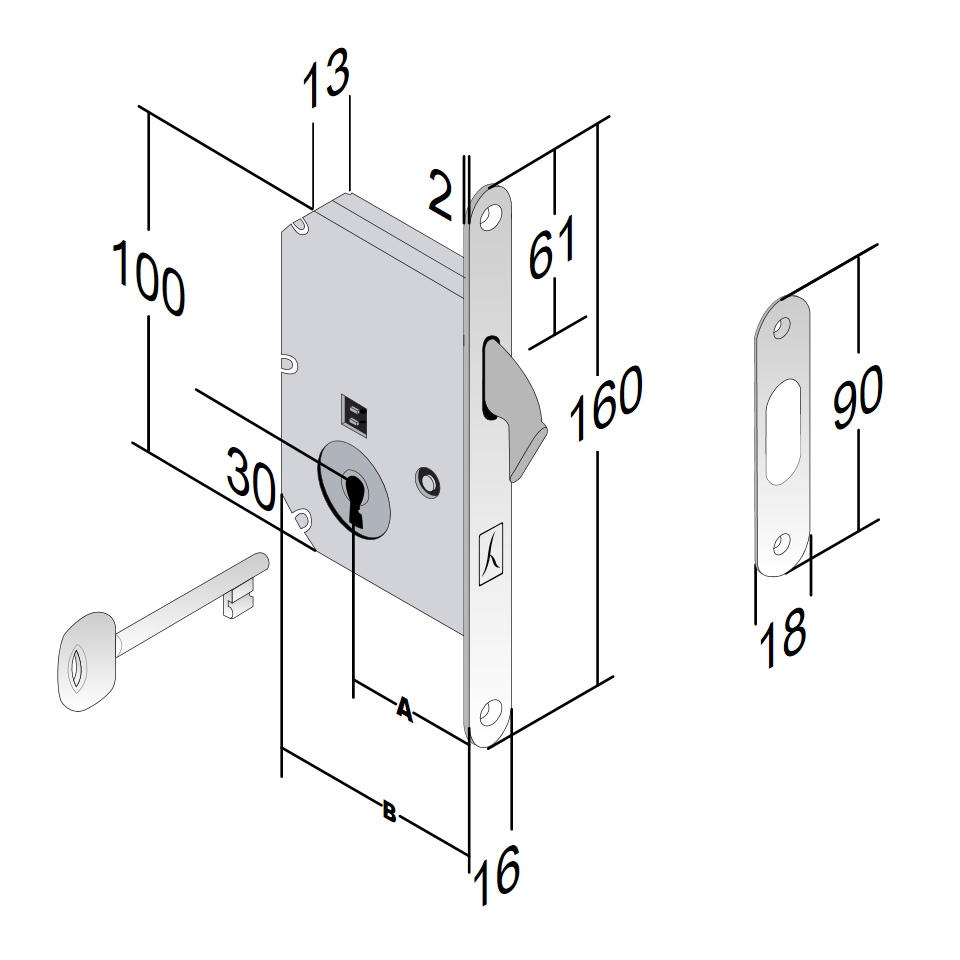 serratura per porte scorrevoli versione chiave nova MOD. 060 9 serratura per porte scorrevoli versione chiave nova MOD. 060 - immagine 9